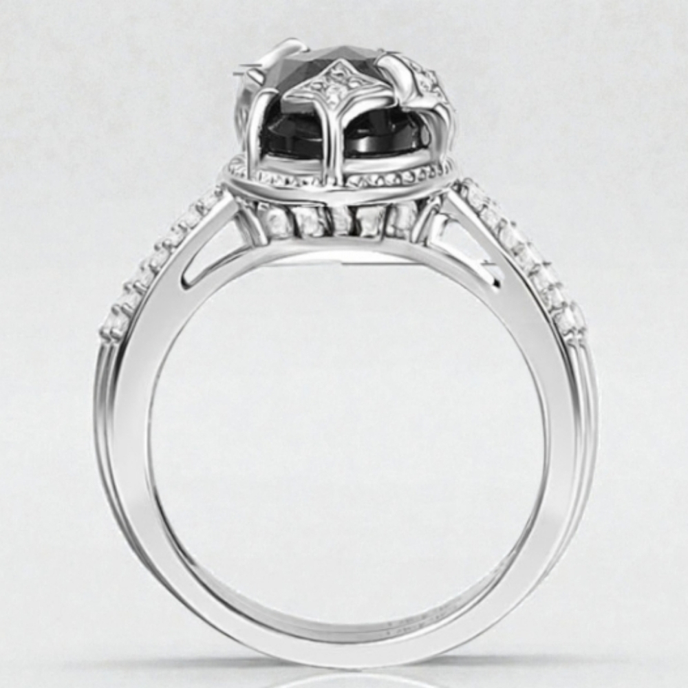 🔥Black Spinel & White Zircon 6.85 ctw Celestial Ring in Rhodium Over Sterling - Picture 5 of 7